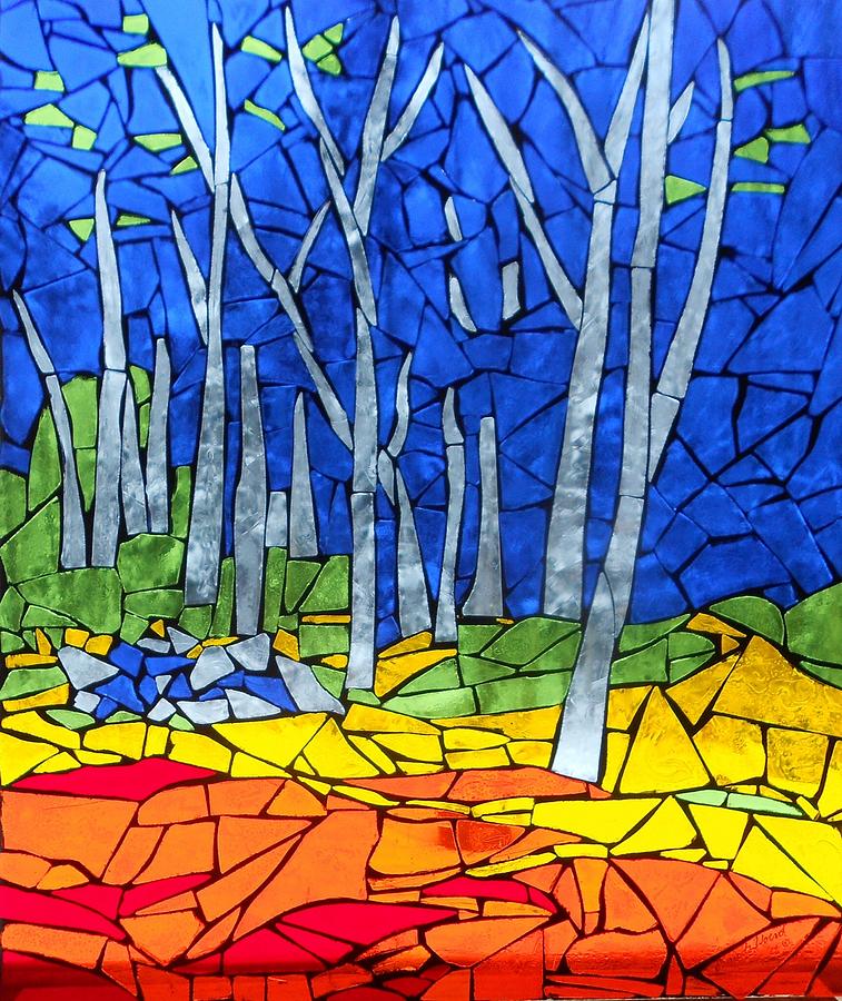 Tree Glass Art - Mosaic Stained Glass - My Woods by Catherine Van Der Woerd