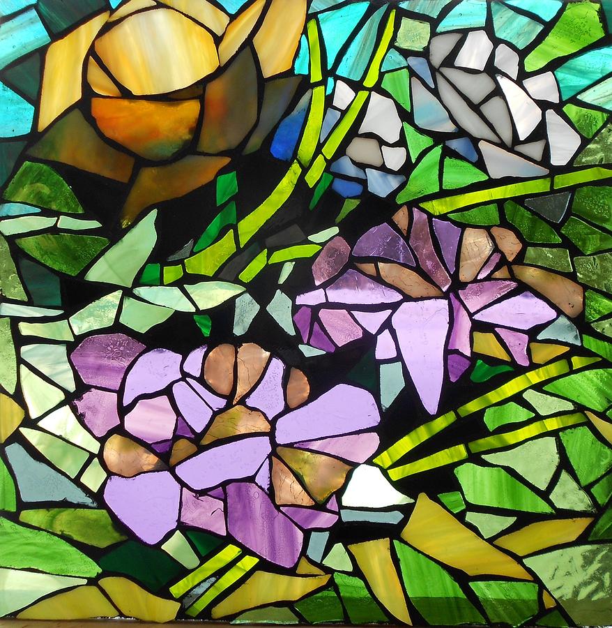 Mosaic Stained Glass - Pretty Bouquet Glass Art by Catherine Van Der Woerd