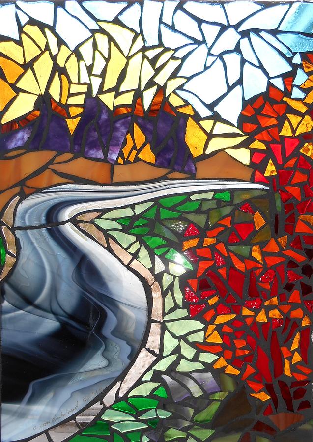 Fall Glass Art - Mosaic Stained Glass - Road to Bear River by Catherine Van Der Woerd