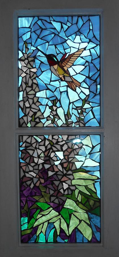 Mosaic Stained Glass - Ruby-throated Hummingbird Glass Art by Catherine Van Der Woerd