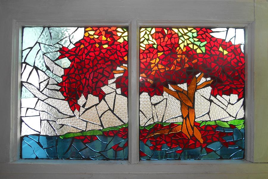 Mosaic Stained Glass - Shades Of Red Glass Art by Catherine Van Der Woerd