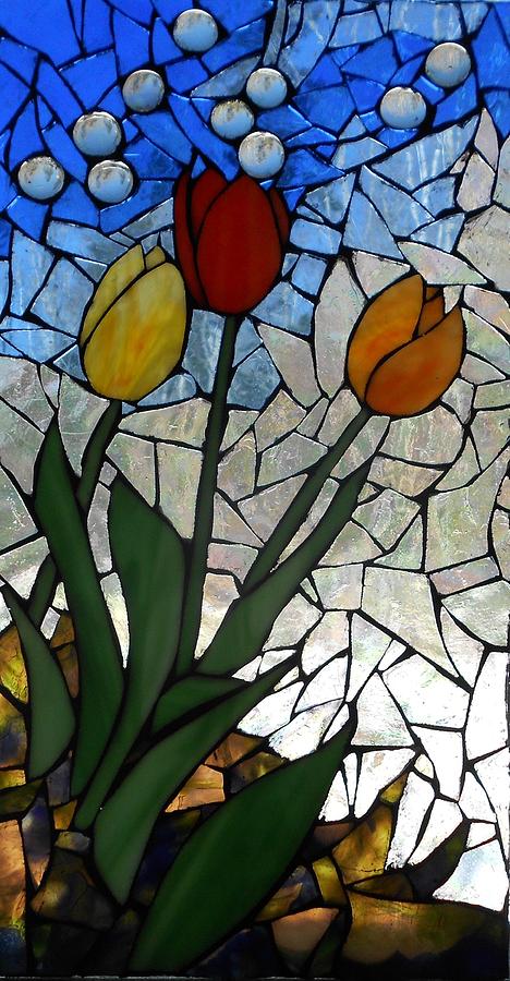 Mosaic Stained Glass - Spring Shower Glass Art by Catherine Van Der Woerd