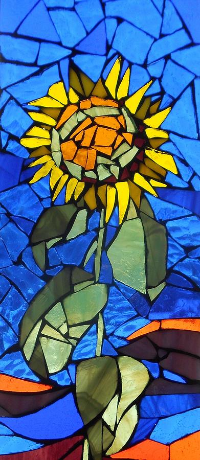 Sunflower Glass Art - Mosaic Stained Glass - Sunflower by Catherine Van Der Woerd