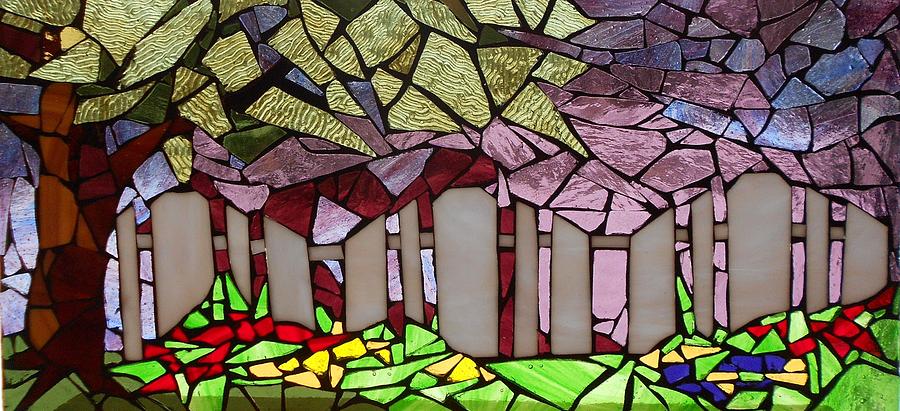 Mosaic Stained Glass - The Garden Fence Glass Art by Catherine Van Der Woerd