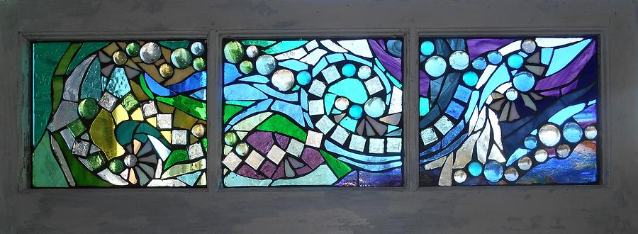 Mosaic Stained Glass - Water Abstract Glass Art by Catherine Van Der Woerd
