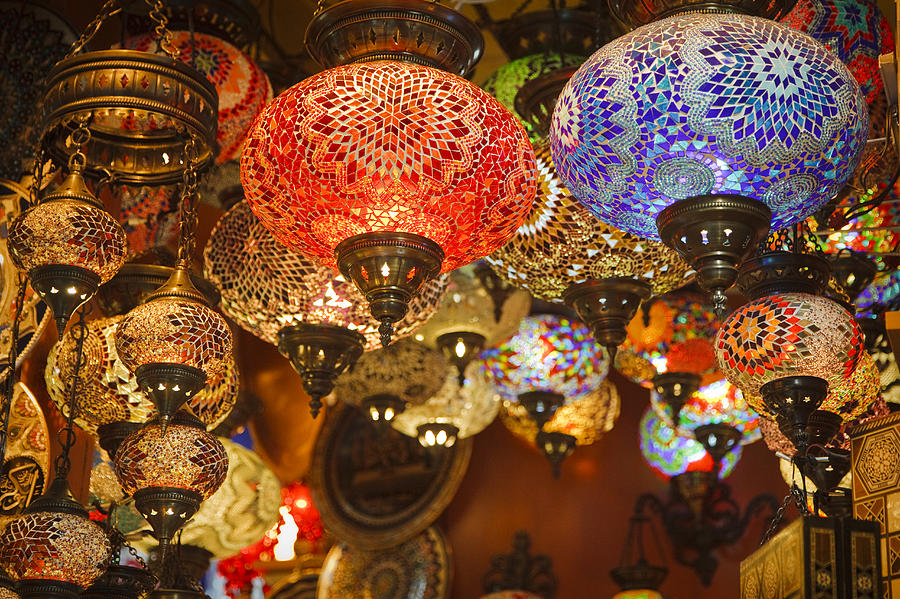Mosaic Turkish laterns in Grand Bazaar, Istanbul, Turkey Photograph by Elkor