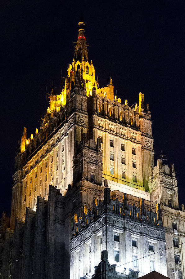 Architecture Digital Art - Moscow Building at night by Pravine Chester