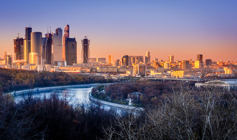 Moscow City evening Photograph by Alexey Stiop