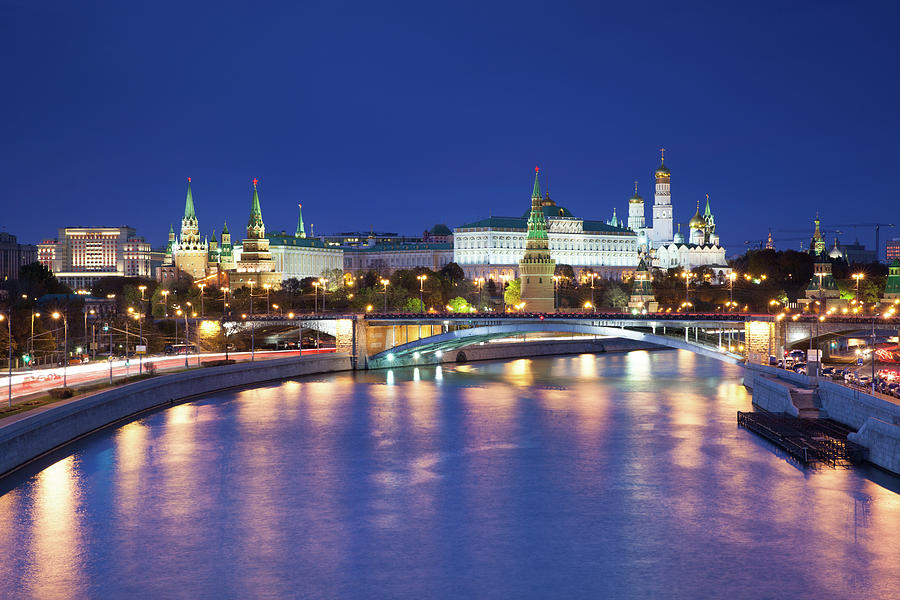 Moscow Kremlin And Moskva River At Dusk Photograph by Elena Aleksandrovna Ermakova
