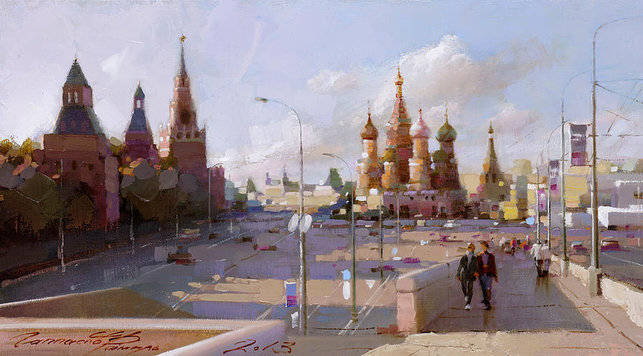 Moscow Skyline Painting - Moscow. Vasilevsky descent. Views of Red square. by Ramil Gappasov