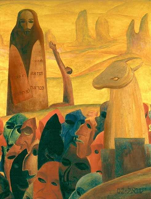 Moses Painting - Moses and the Masks by Israel Tsvaygenbaum