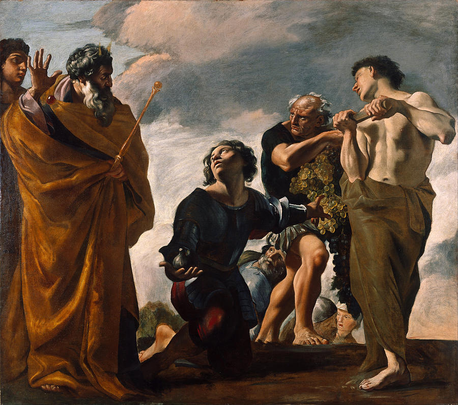 Giovanni Lanfranco Painting - Moses and the Messengers from Canaan by Giovanni Lanfranco