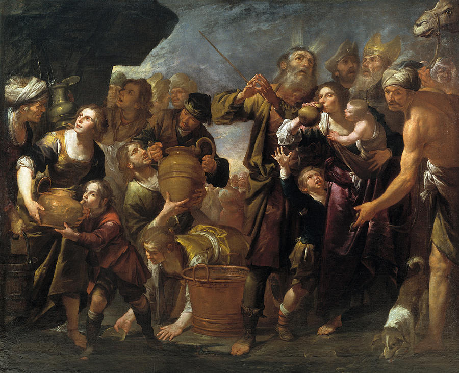 Moses and the water from the stone Painting by Gioacchino Assereto