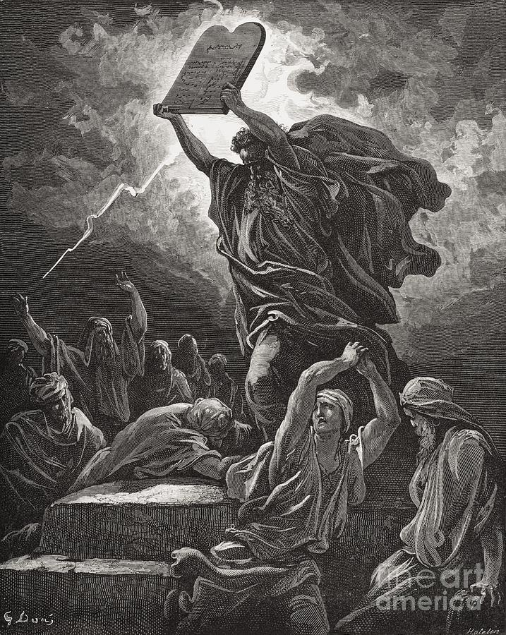 Gustave Dore Painting - Moses Breaking the Tablets of the Law by Gustave Dore