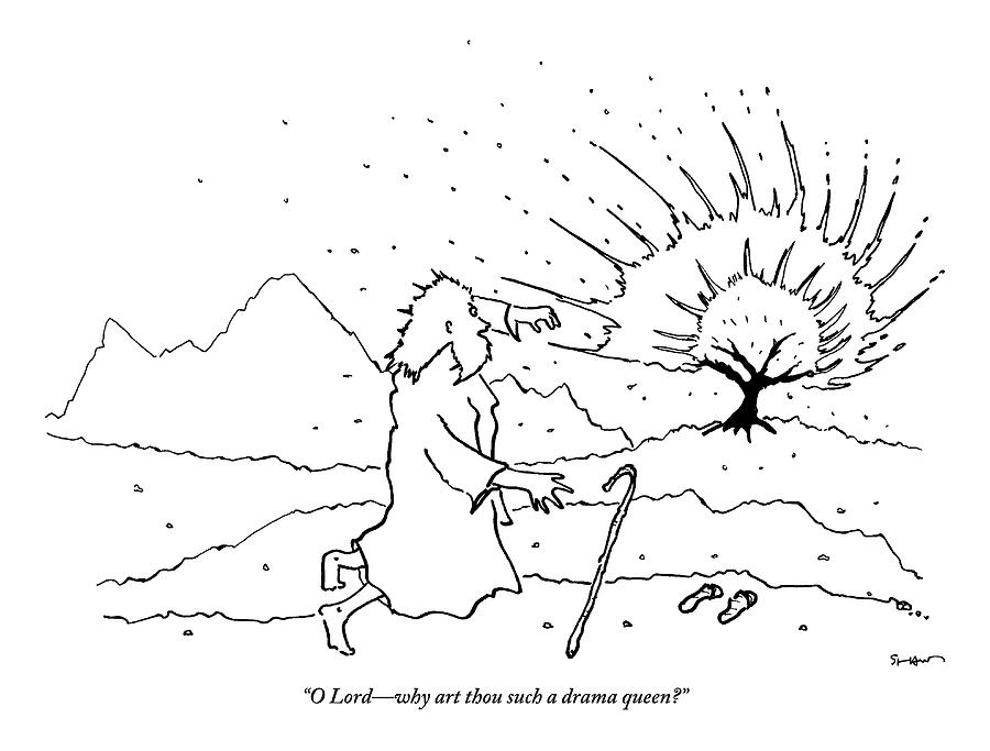 Moses Comments While A Tree Burns In The Distance Drawing by Michael Shaw