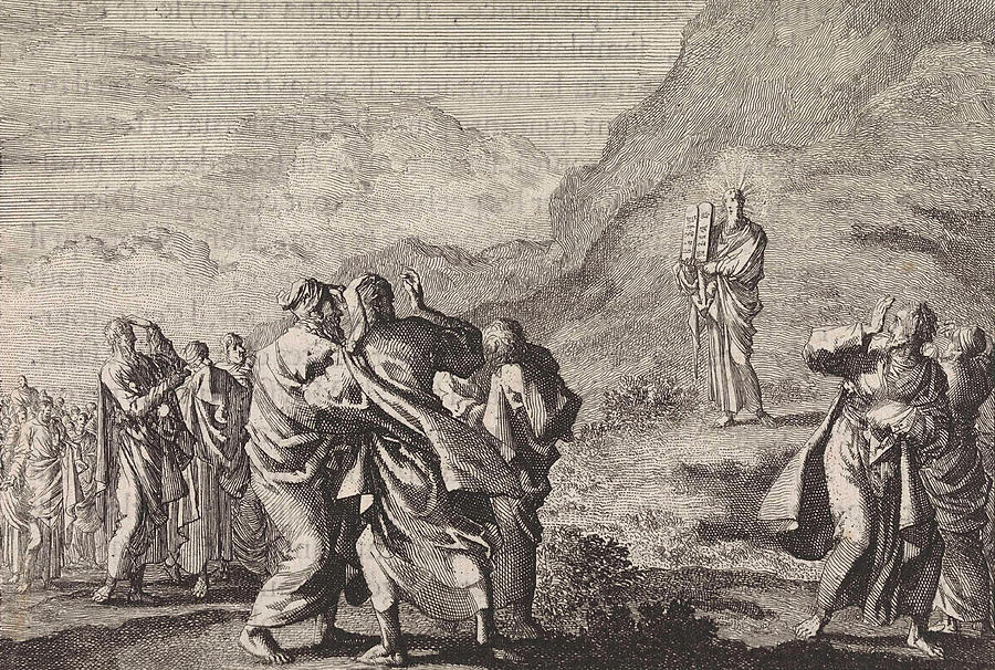 Moses Received The Law Tables And Displays Drawing by Jan Luyken And ...