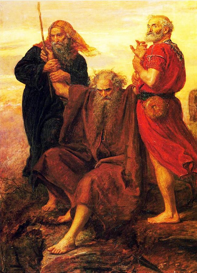 Moses supported by Aaron and Hur  is praying for victory Painting by Celestial Images