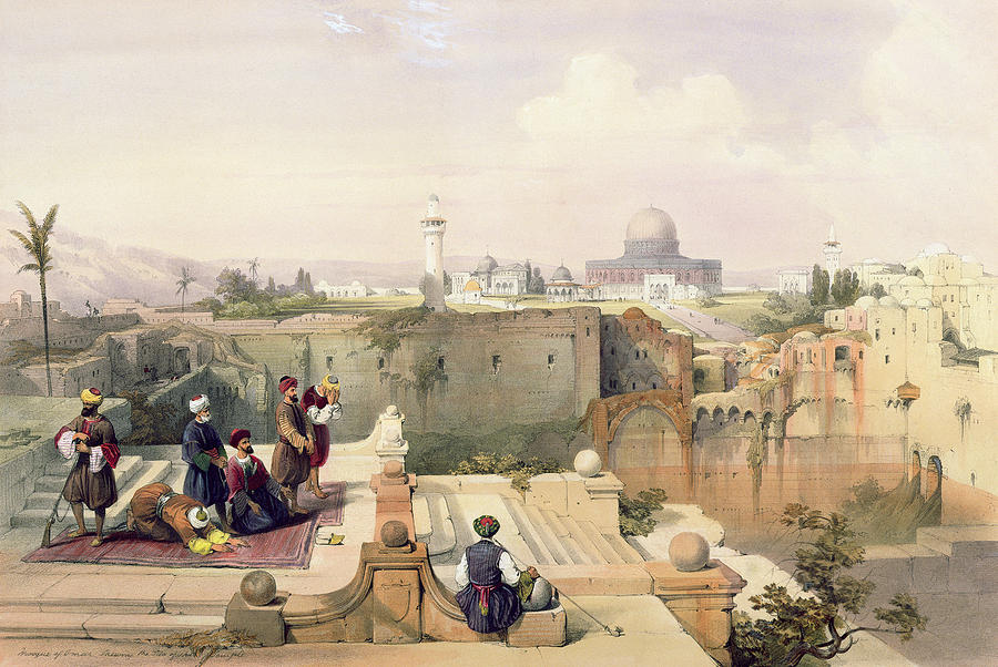 City Painting - Mosque Of Omar Showing The Site Of The Temple, Plate 8 From Volume I Of The Holy Land  by David Roberts