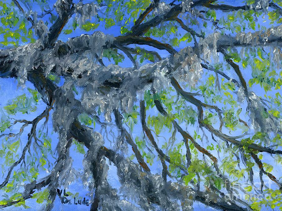 Unique Painting - Moss Covered Oak and Blue Sky by Lenora  De Lude