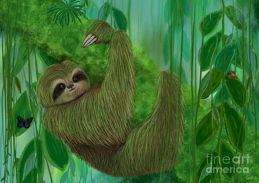 Mossy Three Toed Sloth Painting by Nick Gustafson