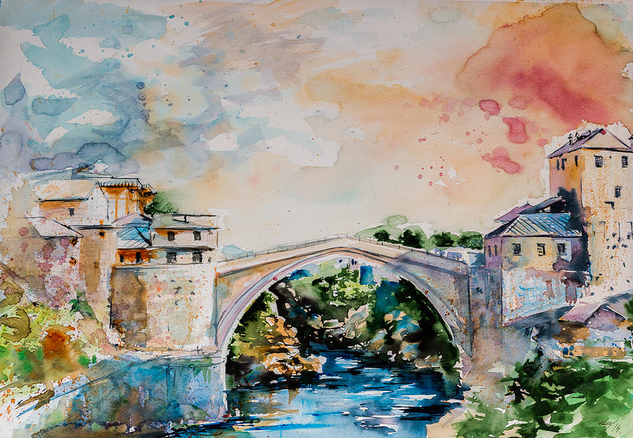 Mostar bridge Painting by Kovacs Anna Brigitta