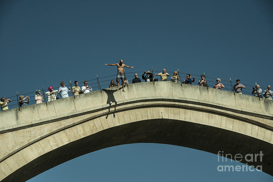 Bridge Photograph - Mostar Jumper  by Rob Hawkins