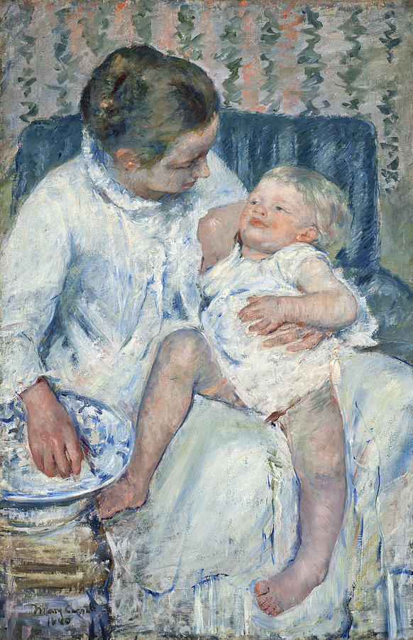 Impressionism Painting - Mother About To Wash Her Sleepy Child by Celestial Images