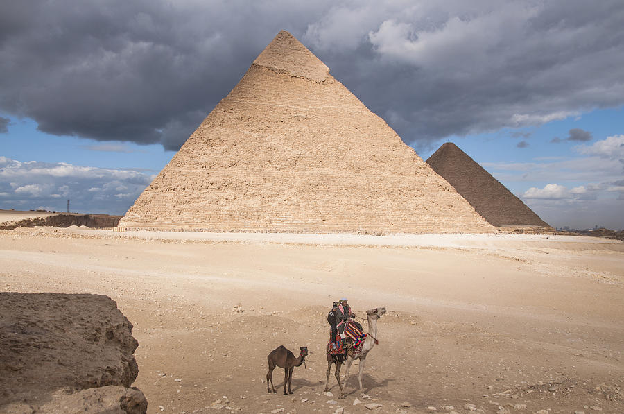 Animal Photograph - Mother and Baby Camel at the Pyramids by Michael Brewer
