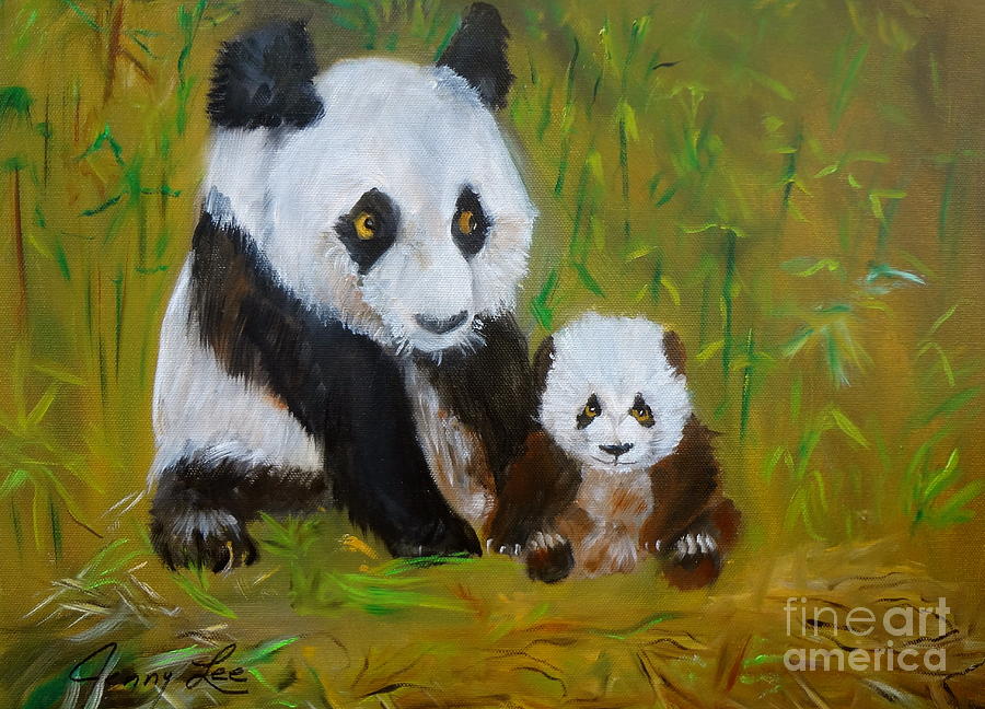 Mother and Baby Panda Painting by Jenny Lee