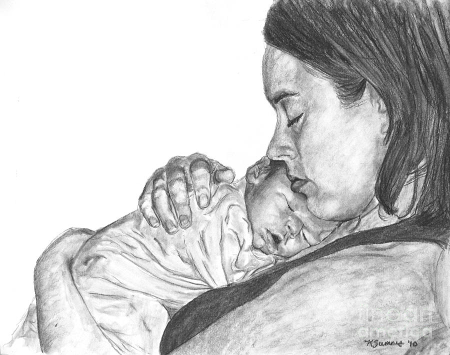 Baby Drawing - Mother and Baby Portrait Drawing by Kate Sumners