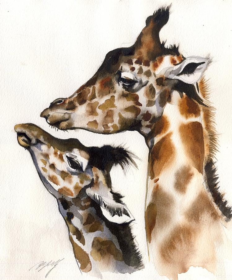 Giraffe Painting - Mother And Child by Alfred Ng