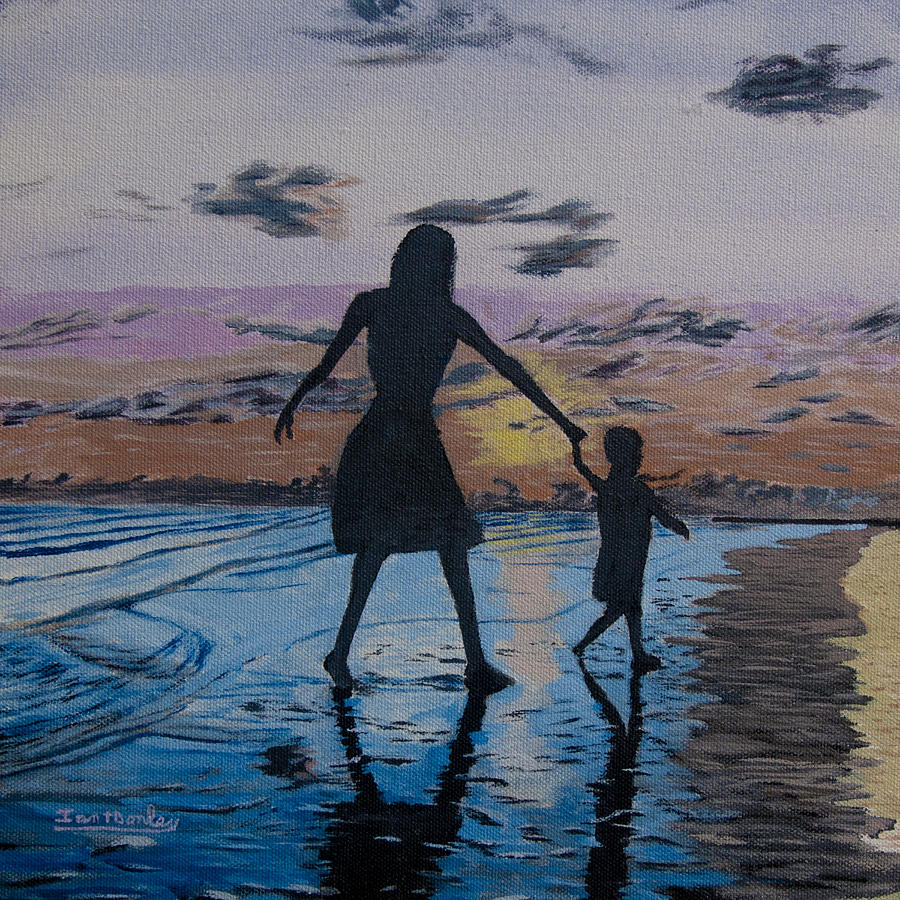 Mother and child at the Beach at Sunset Painting by Ian Donley | Fine