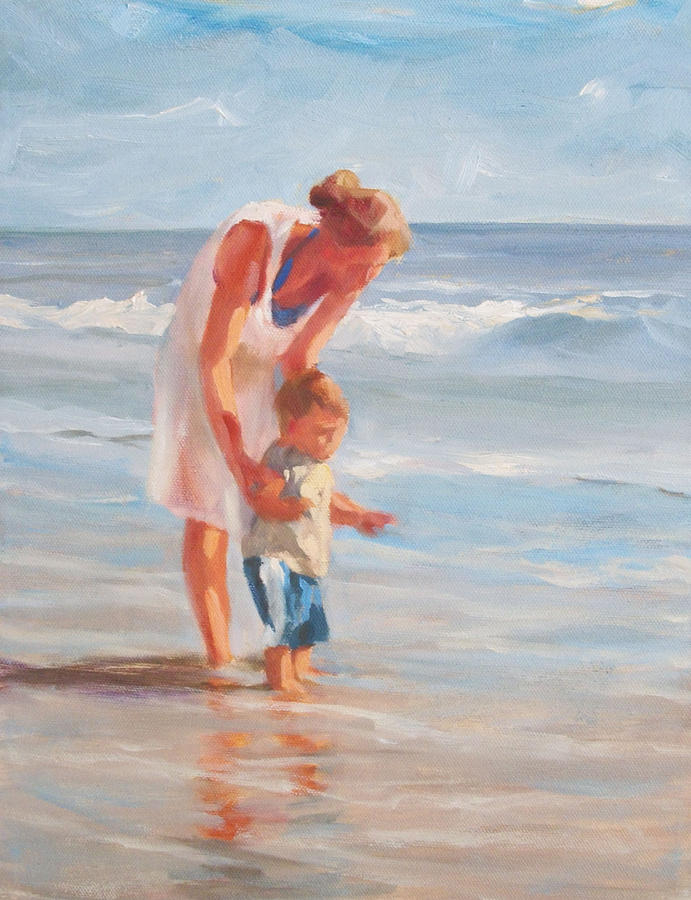 Beach Painting - Mother and Child at the Beach by Margaret Aycock