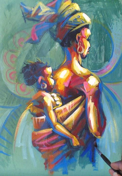 Mother And Child Painting - Mother and Child  by Ayodeji Ayeola
