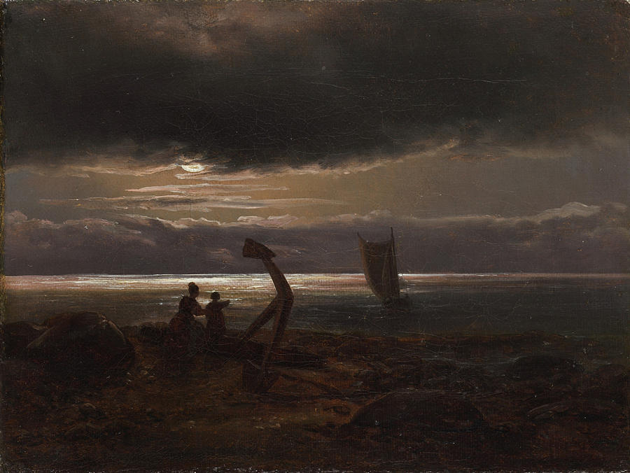 Mother and Child by the Sea Painting by Johan Christian Claussen Dahl