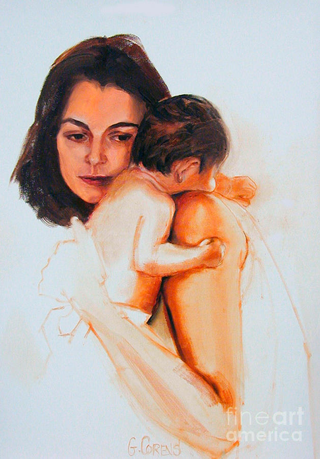 Painted Portrait Painting - Mother and child by Greta Corens