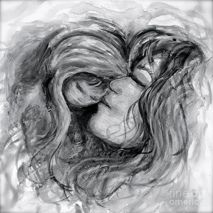 Mother and Child in Black and White Painting by Nadine Rippelmeyer