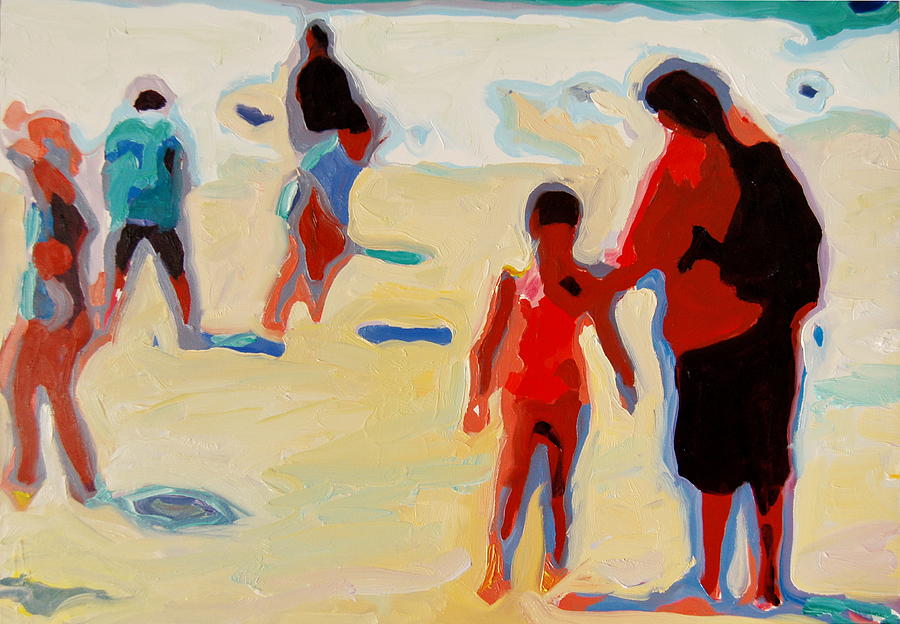 Mother and Child on Sunny Beach Painting by Thomas Bertram POOLE