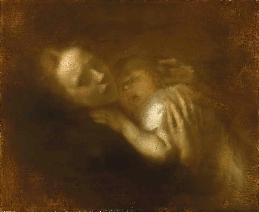 Mother and Child Sleeping Painting by Eugene Carriere