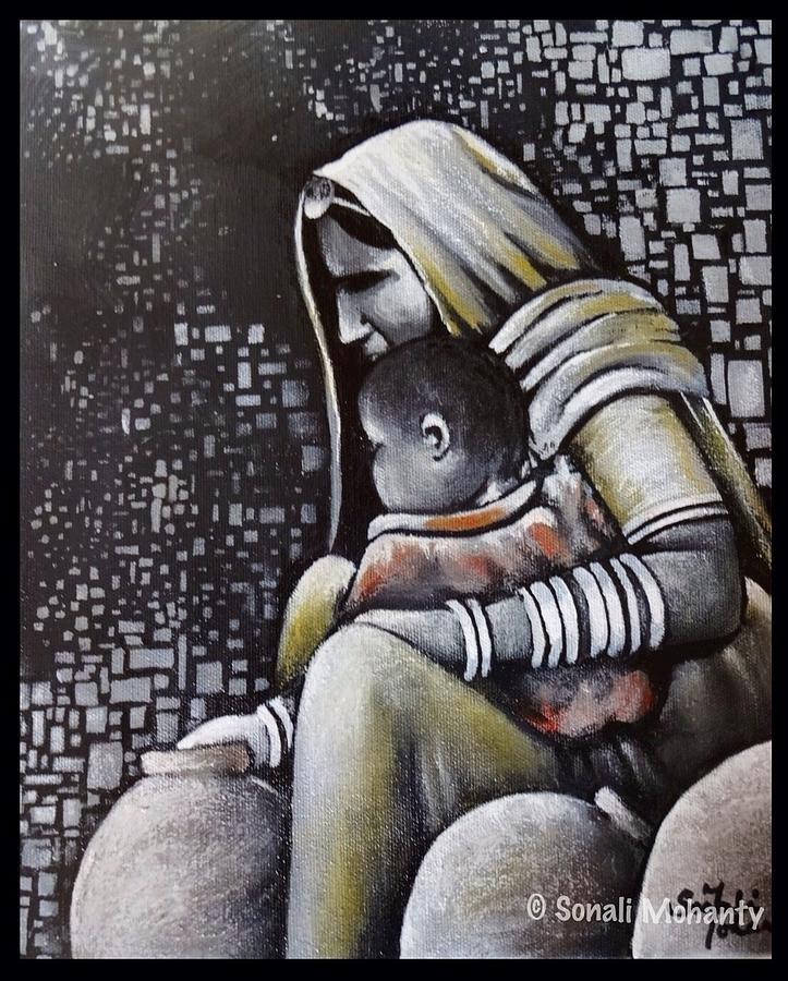 Mother Painting - Mother and child by Sonali Mohanty