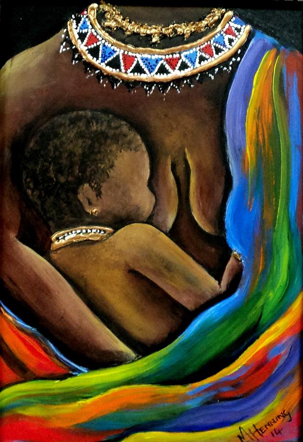 African Mother And Child Painting - Mother and child3 by Marietjie Henning