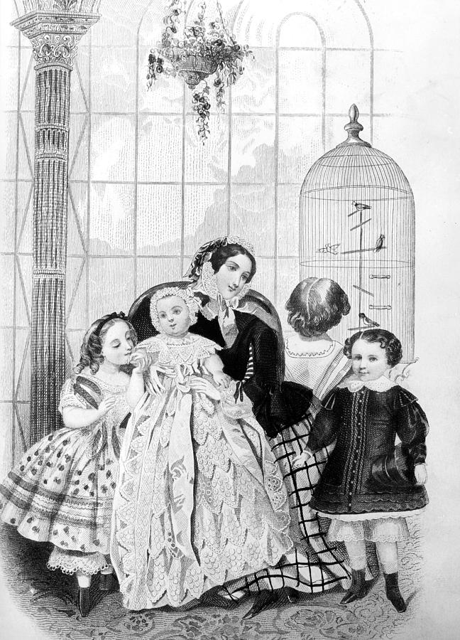 Mother And Children, 1856 Painting by Granger
