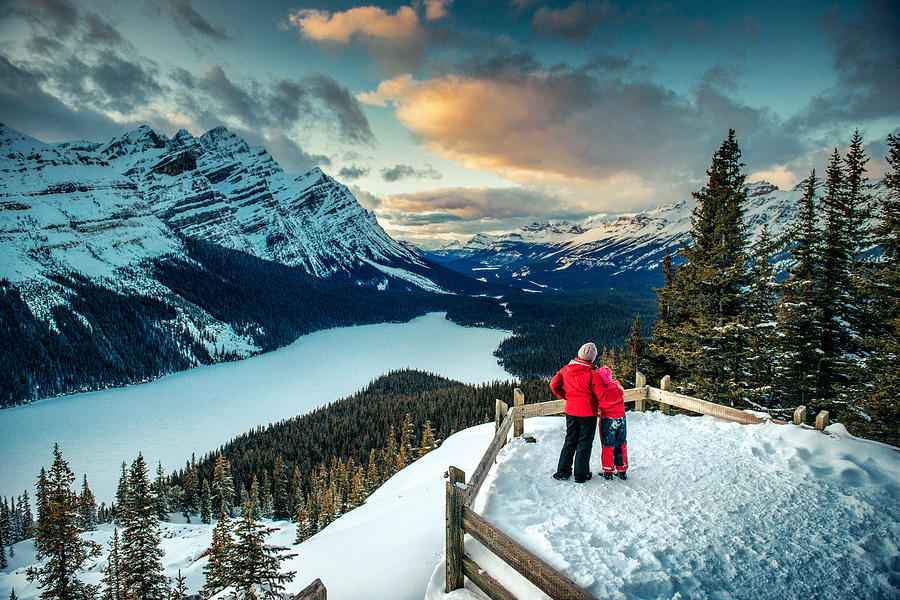 Mother and Daughter enjoying Banff National Park in Winter Photograph by Ferrantraite