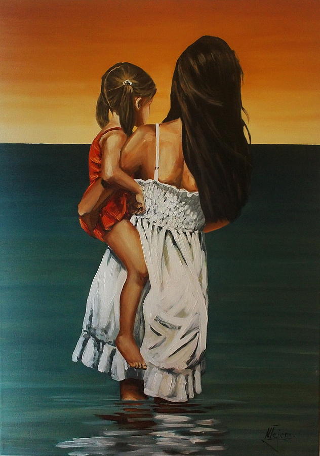 Sunset Painting - Mother and daughter II by Natalia Tejera
