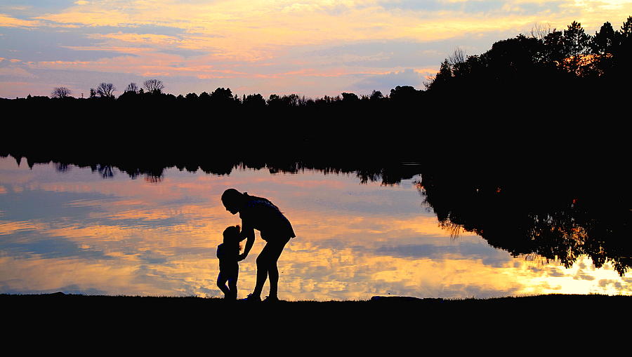 Sunset Photograph - Mother and Daughter by Valentino Visentini