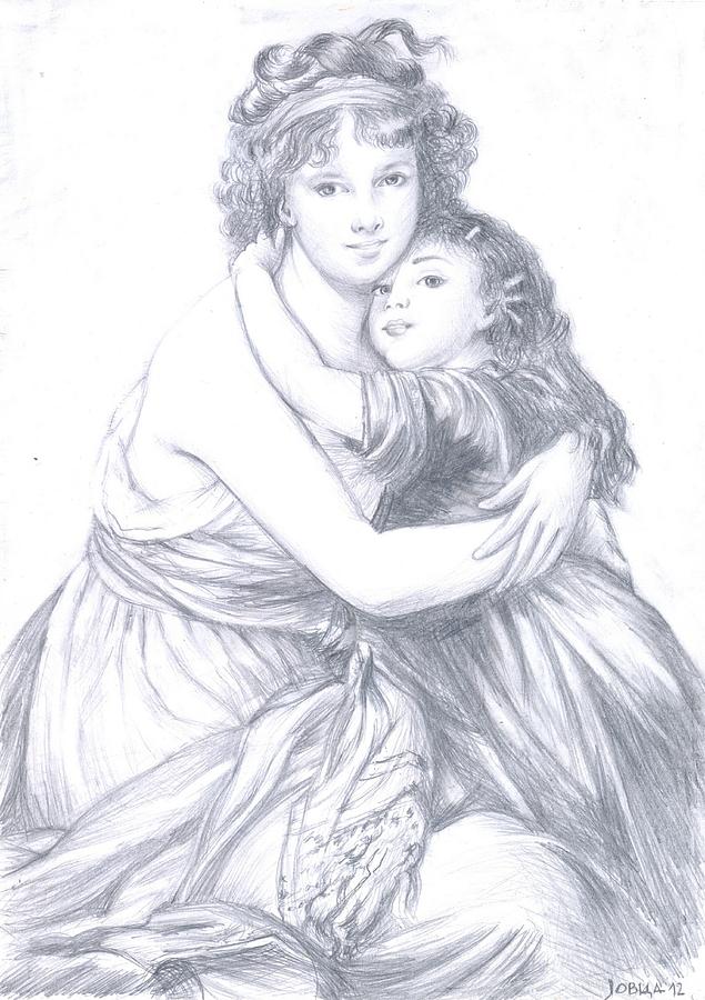 Portrait Drawing - Mother And Doughter by Jovica Kostic
