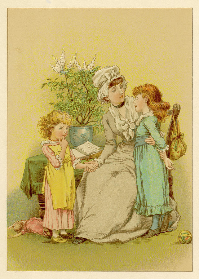 Mother And Her Two Daughters Drawing By Mary Evans Picture Library