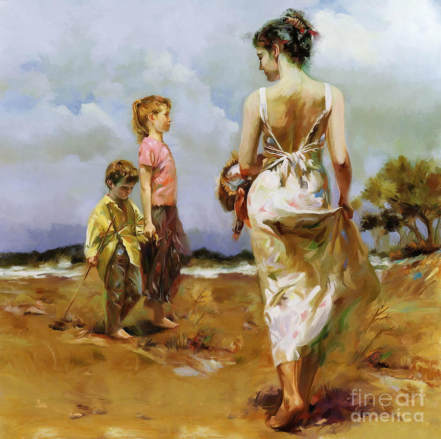 Mother And Kids At The Beach by Tim Gilliland