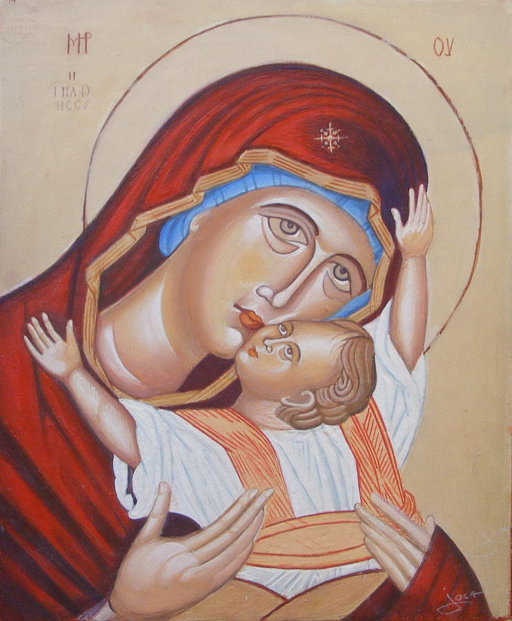 Byzantine Painting - Mother And Son by Jovica Kostic