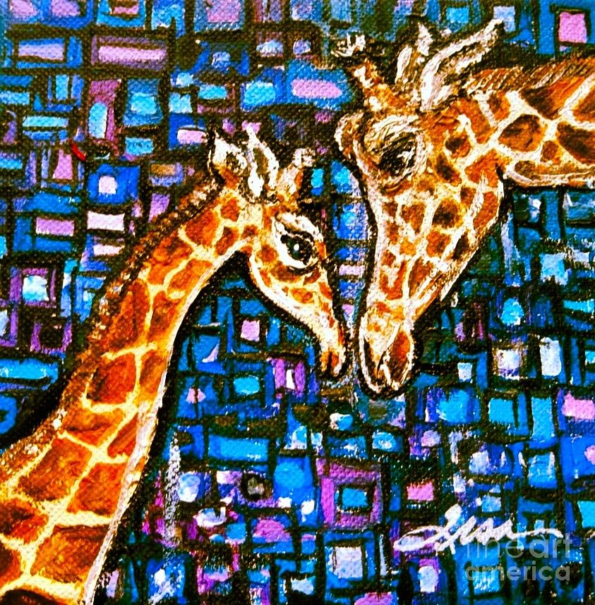 Mother Child Giraffe Painting by Lisa Owen